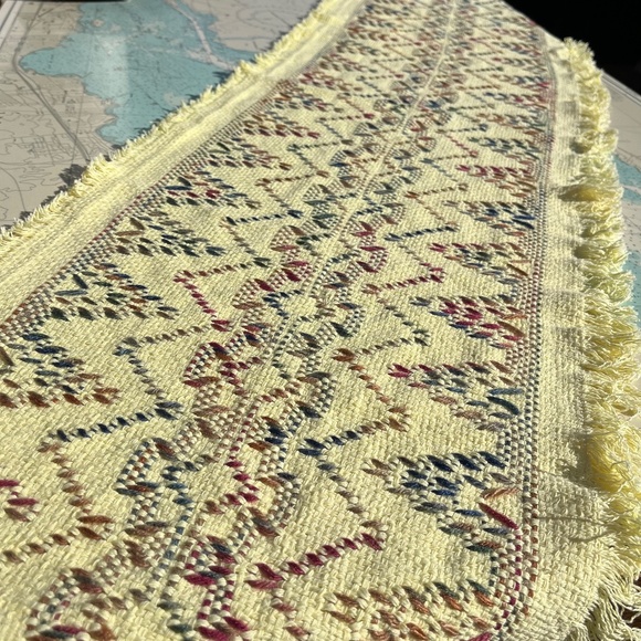 Vintage Yellow Knit / Embroidered Table Runner - Picture 2 of 3